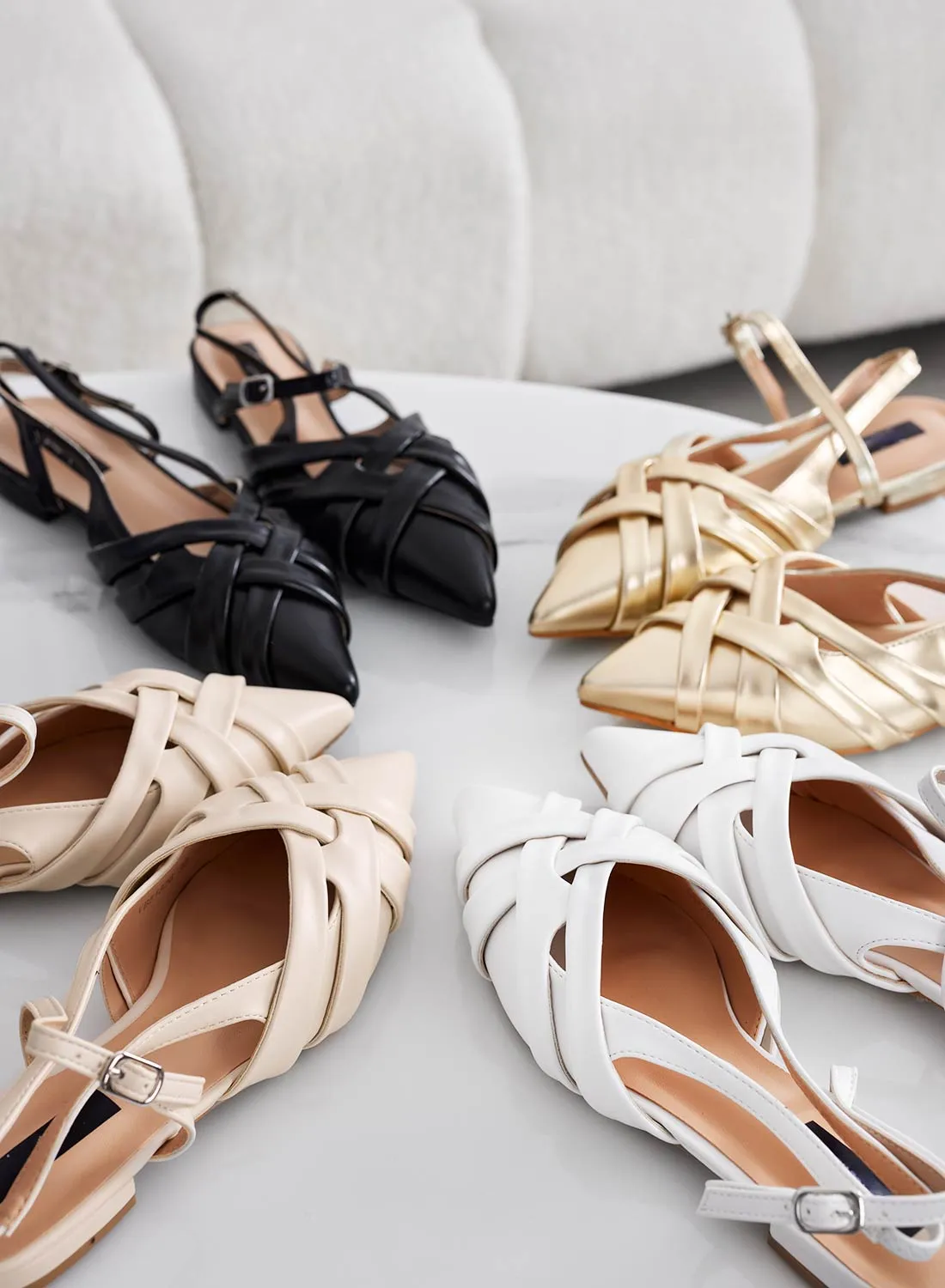 CLARA - Ballerine beige slingback intrecciate