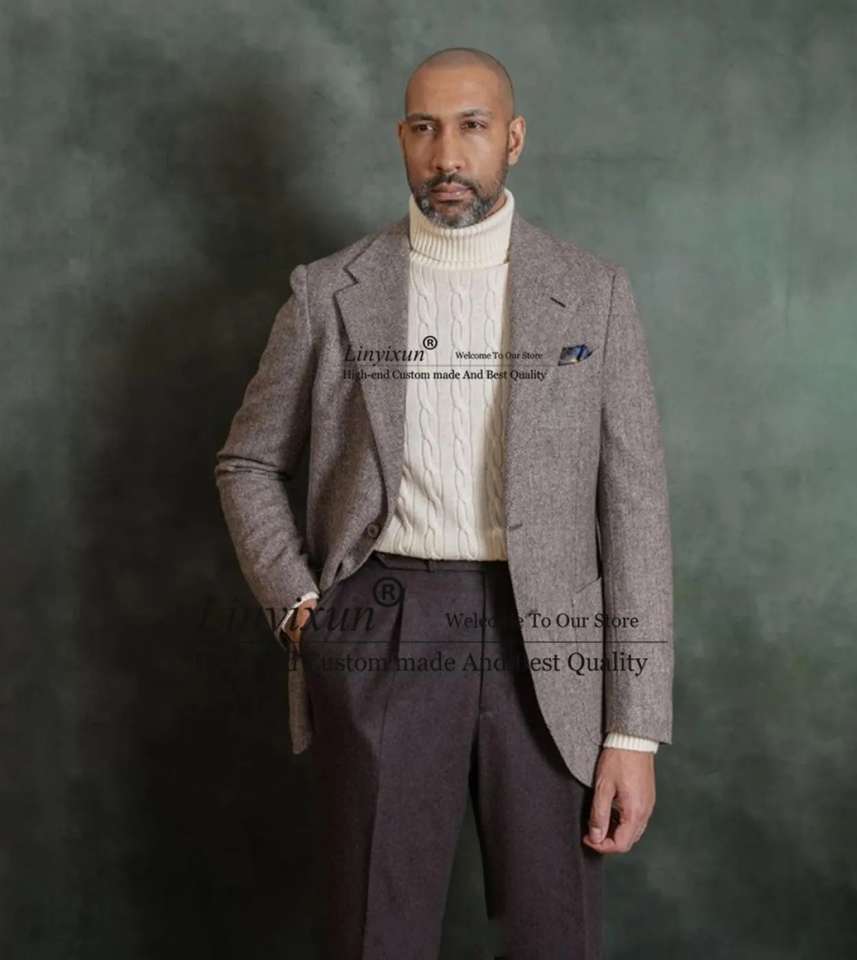 Classico inverno lana tweed abiti da uomo formale sposo smoking da sposa 2 pezzi giacca pantaloni set business blazer maschile T