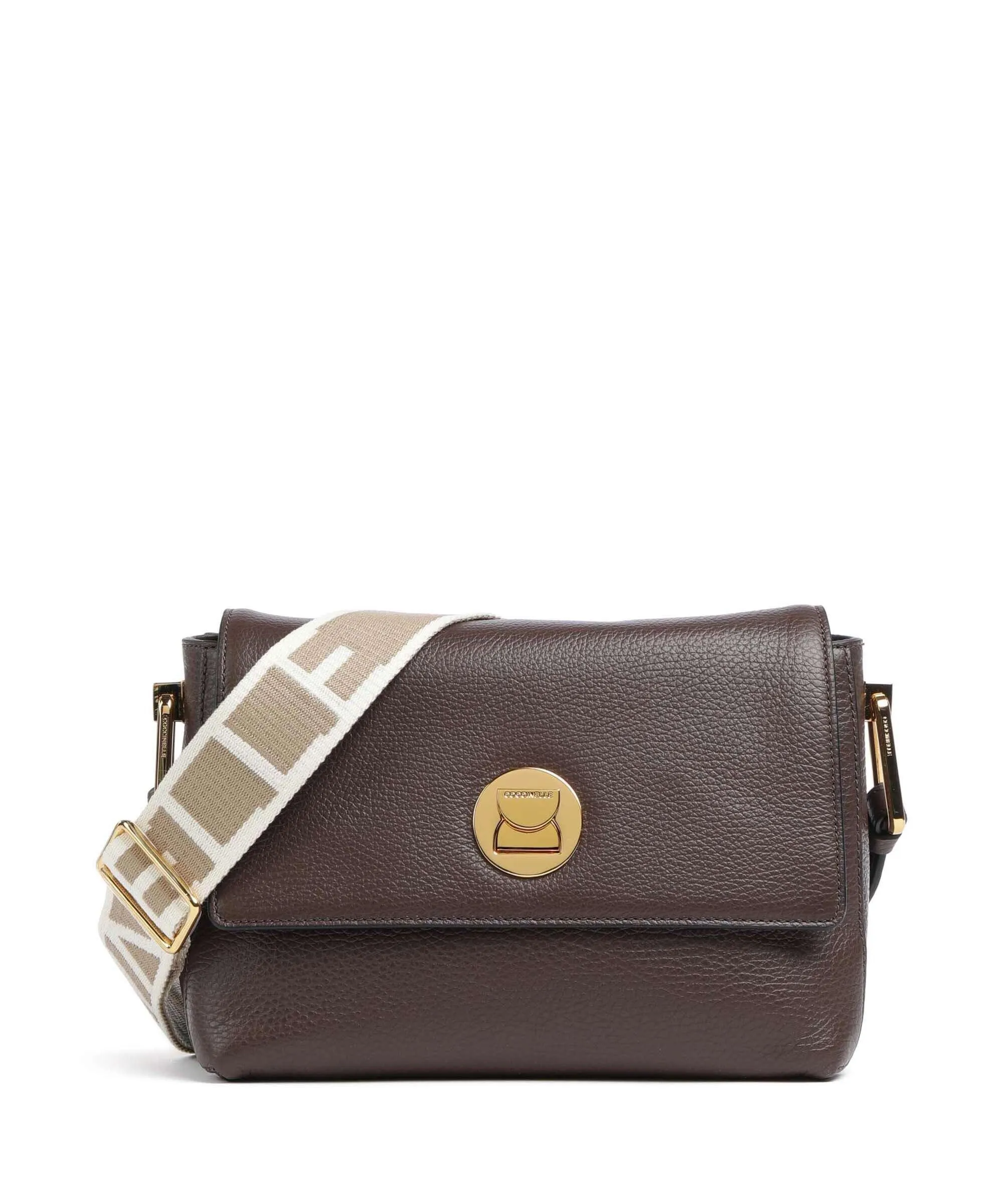  Coccinelle Liya Signature Borsa a tracolla pelle di vacchetta grana marrone scuro  