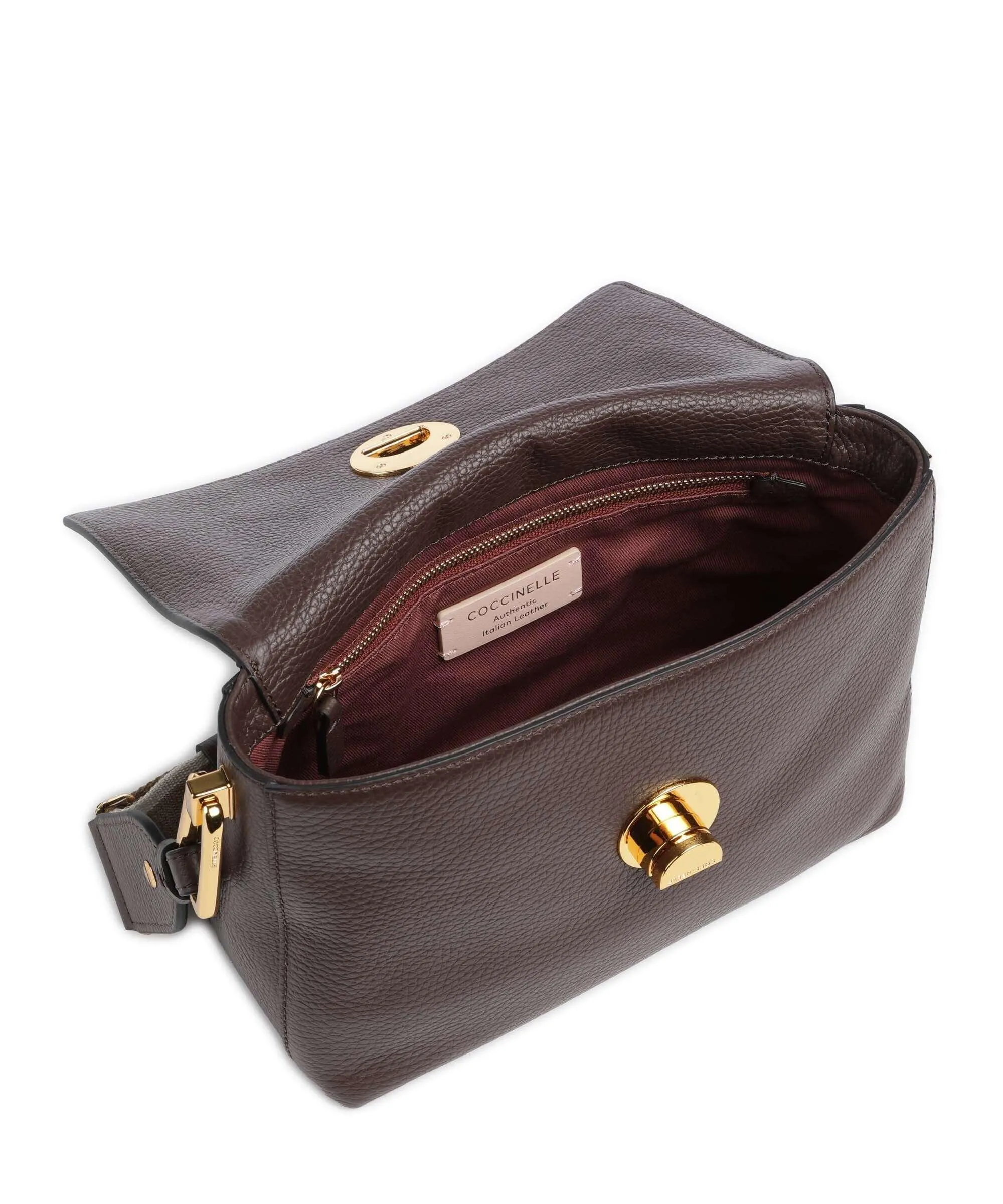  Coccinelle Liya Signature Borsa a tracolla pelle di vacchetta grana marrone scuro  