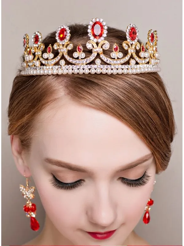 Completo per Sposa di Tiara e Orecchini rosso e oro