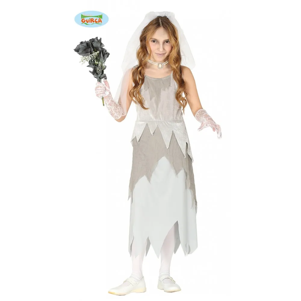 Costume Halloween Sposa Cadavere Horror Bambina Donna Emily 5-6 Anni