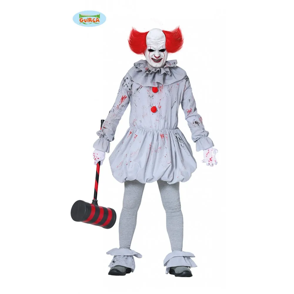 Costume Pagliaccio Assassino Clown IT Horror Halloween Killer Adulto Taglia L 52-54