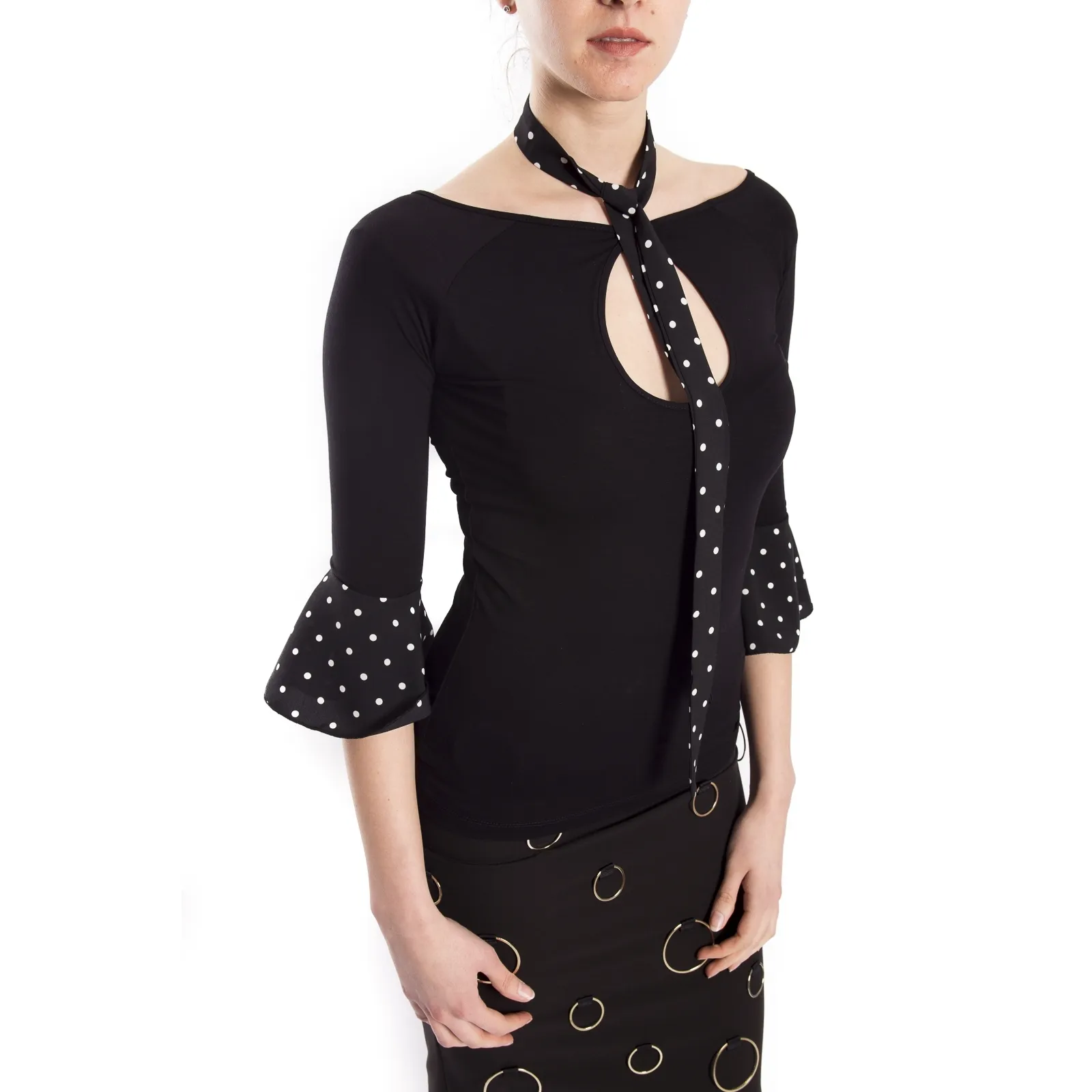 DENNY ROSE T-shirt con inserti pois NERO 63DR16021