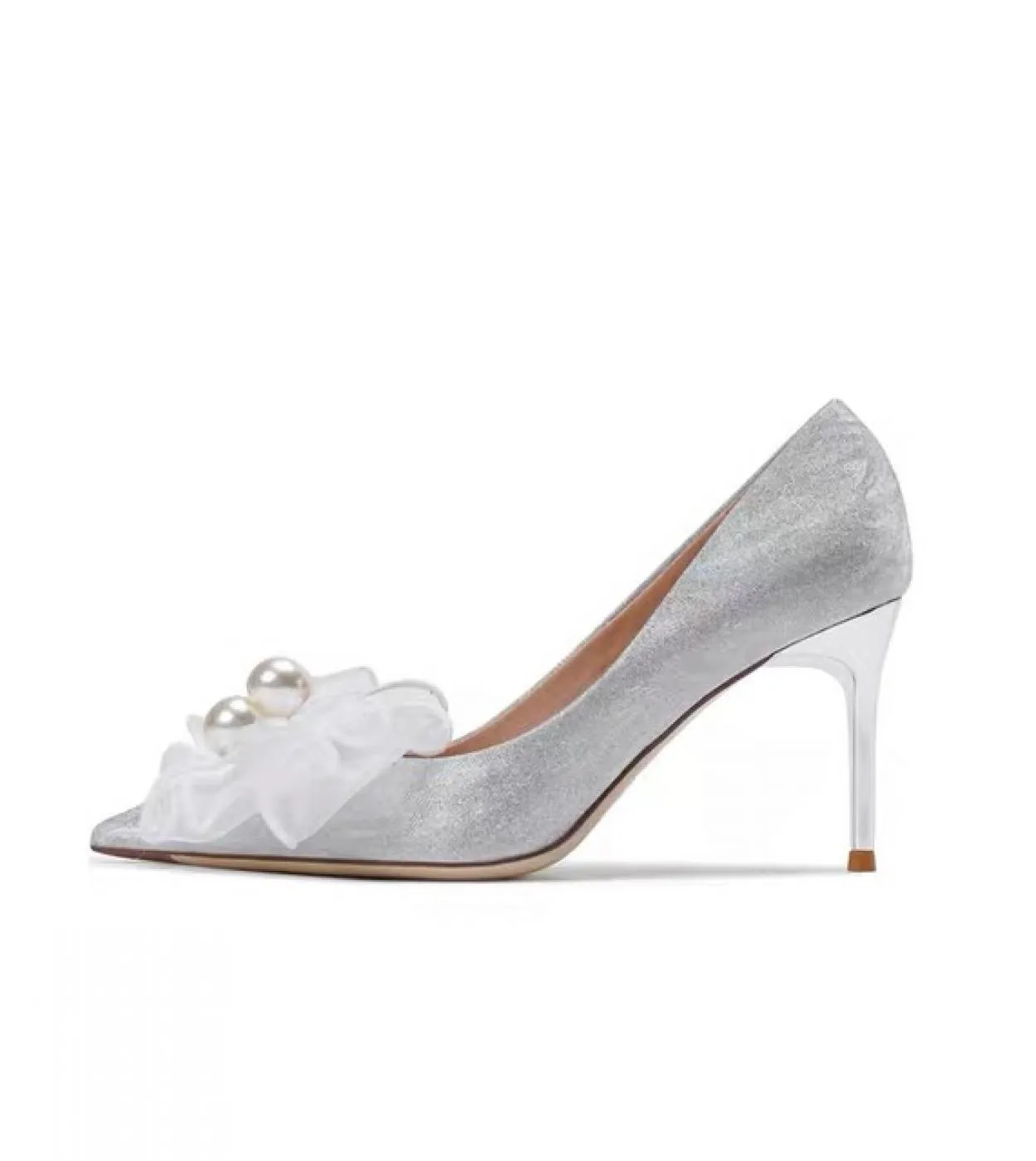 Décolleté con fiocco in stoffa con paillettes Donna 2022 Nuove scarpe a punta con tacco sottile Scarpe da sposa per banchetti Do