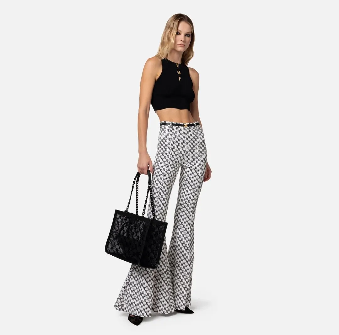 ELISABETTA FRANCHI Top cropped in viscosa con lettering