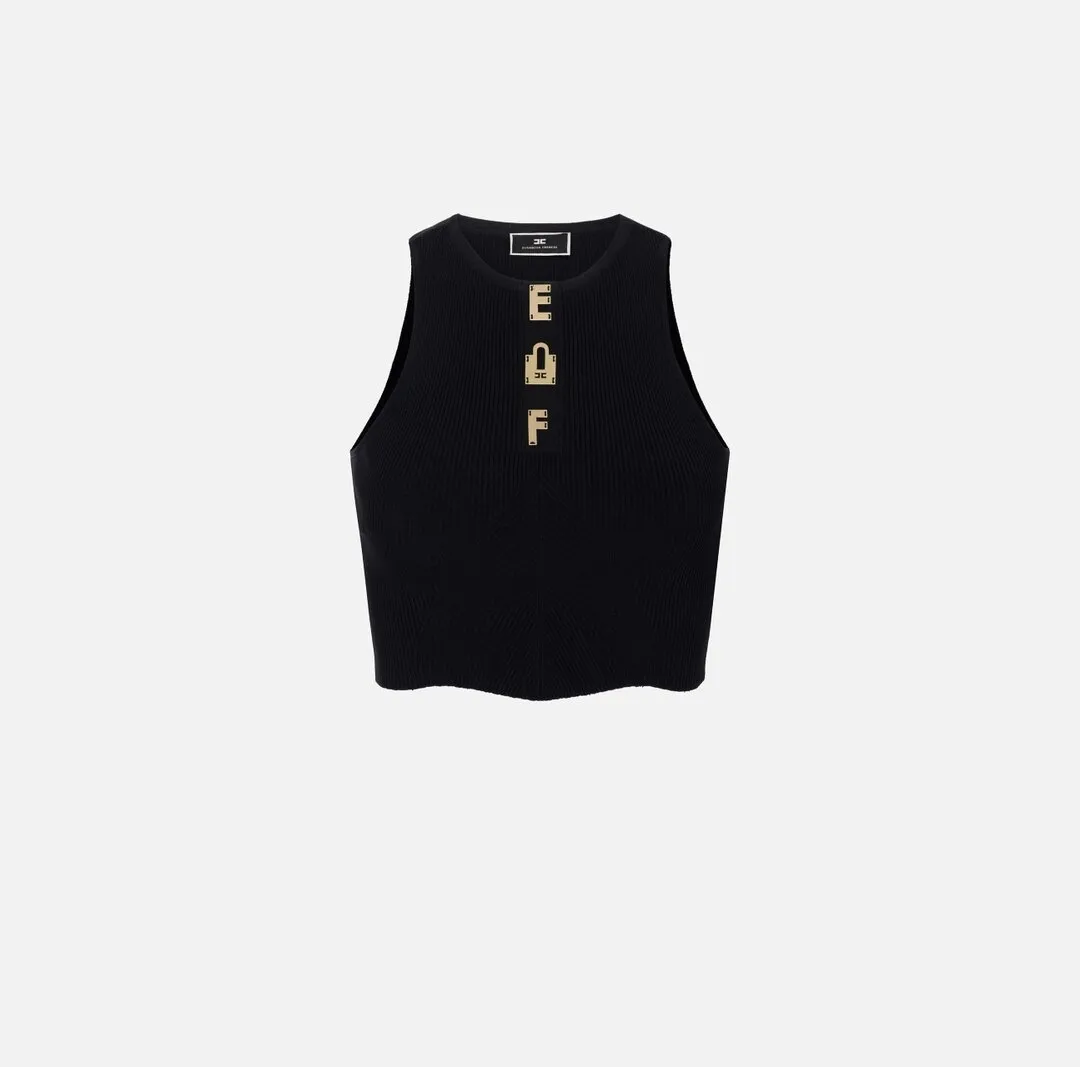ELISABETTA FRANCHI Top cropped in viscosa con lettering
