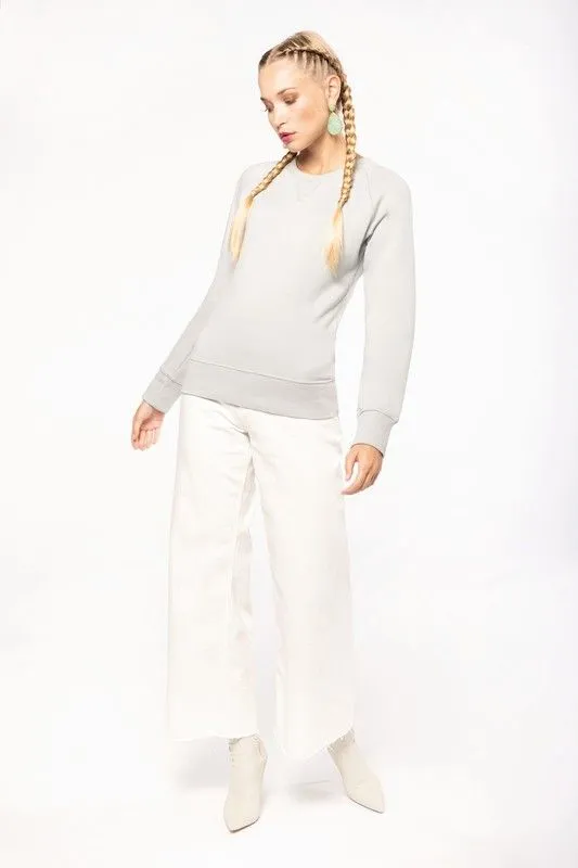 Felpa girocollo in cotone biologico con maniche raglan