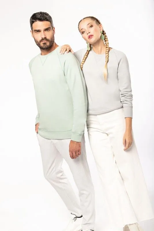 Felpa girocollo in cotone biologico con maniche raglan