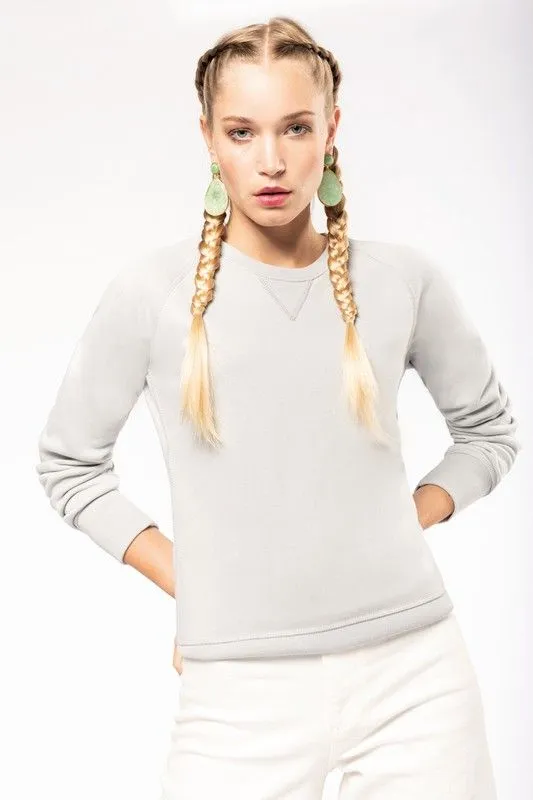 Felpa girocollo in cotone biologico con maniche raglan