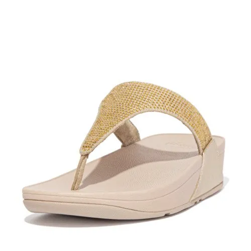 FitFlop LULU CRYSTAL EMBELLISHED TOE-POST SANDALS PLATINO