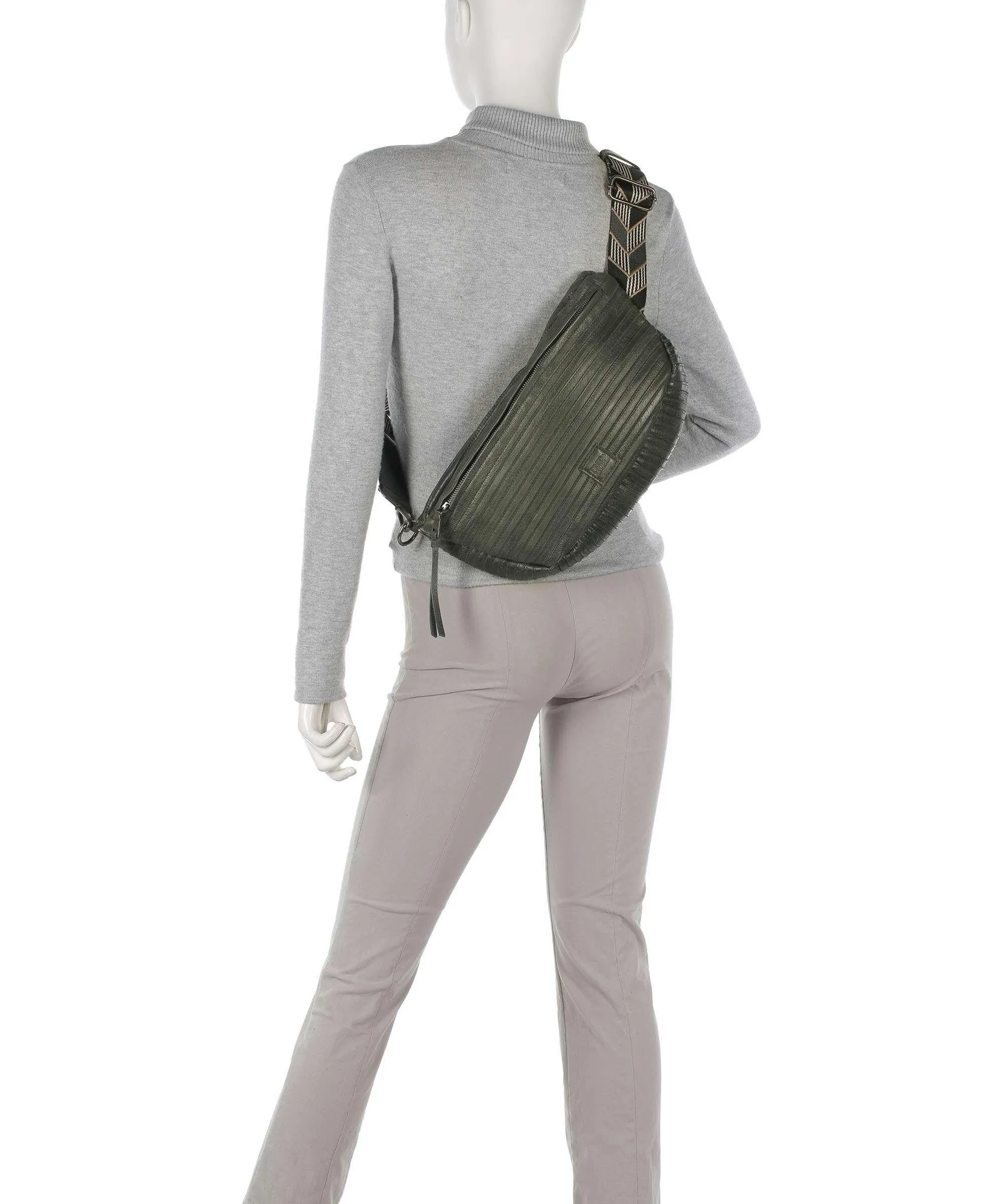 FredsBruder Enna Borsa sling pelle granulata grigio-verde  