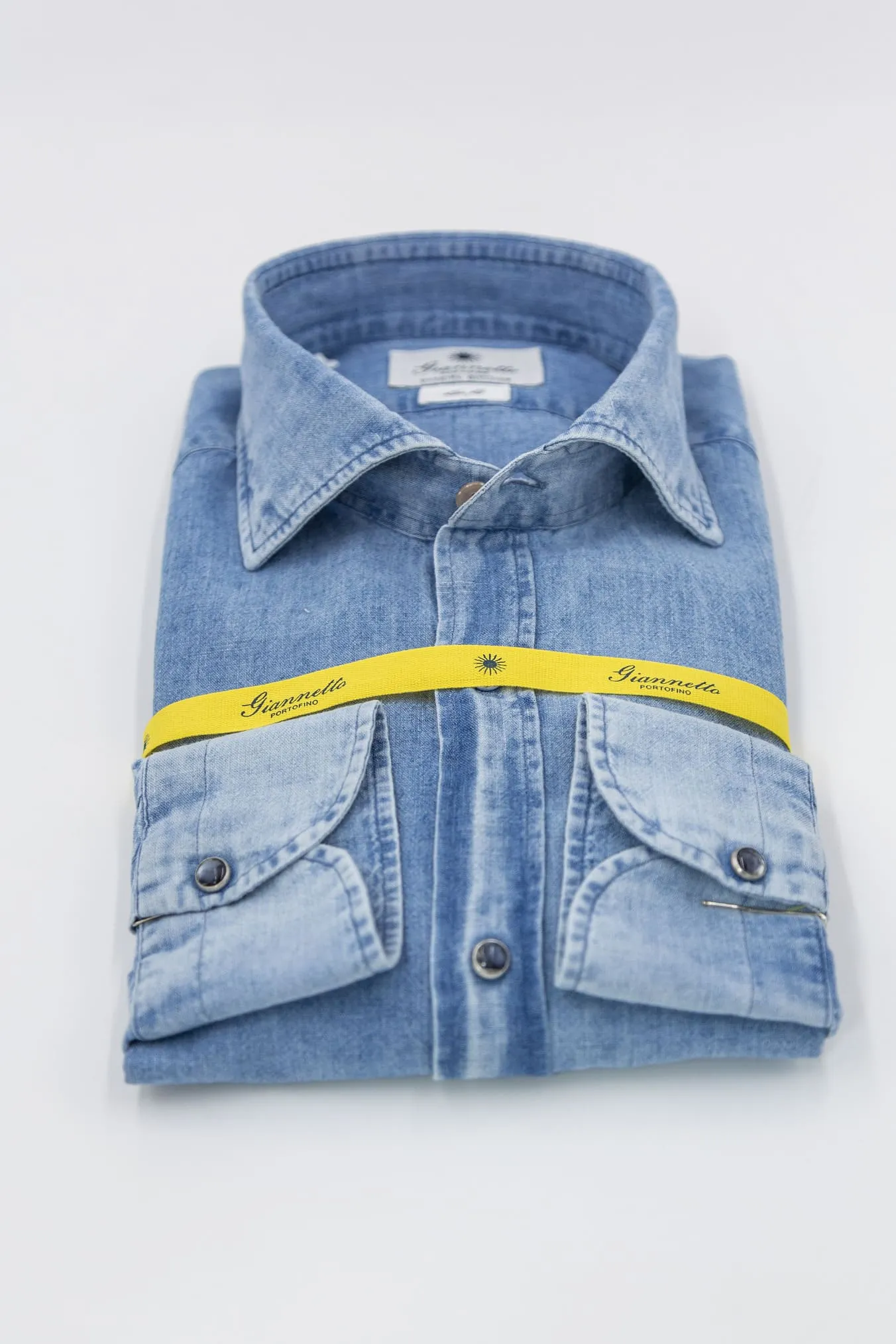 GIANNETTO PORTOFINO Camicia Denim Lino Cotone COMFORT FIT