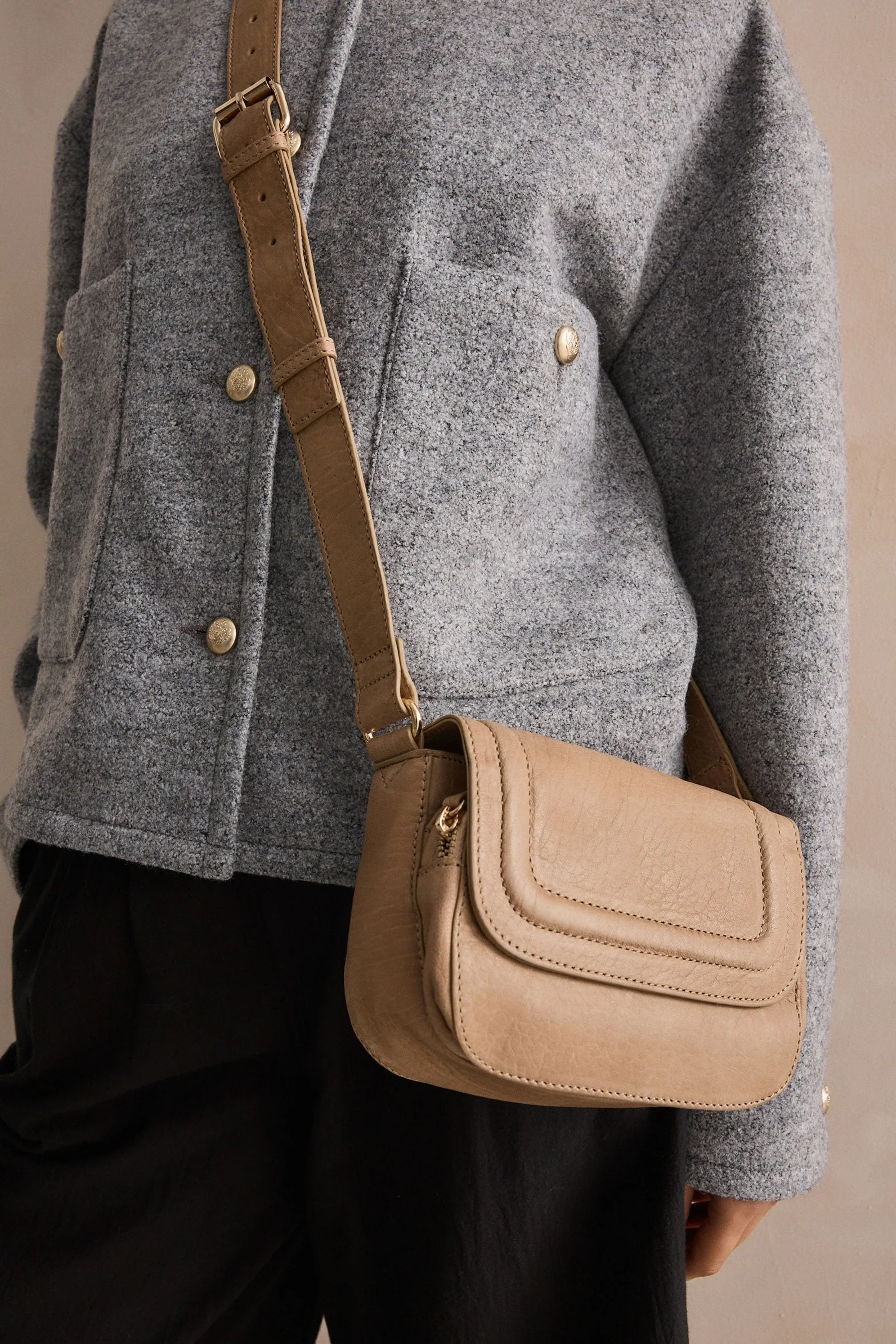 Grigio talpa  - 100% Borsa a tracolla in pelle zigranata