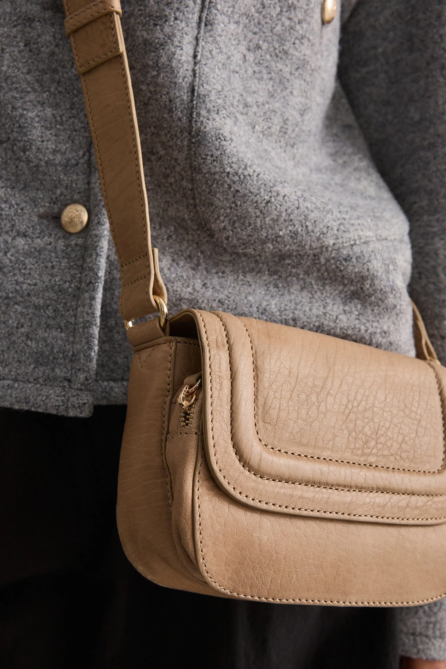 Grigio talpa  - 100% Borsa a tracolla in pelle zigranata