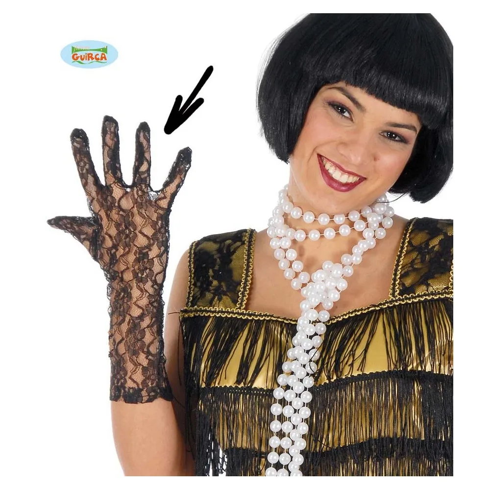 Guanti Pizzo Neri per Carnevale e Halloween 36 cm