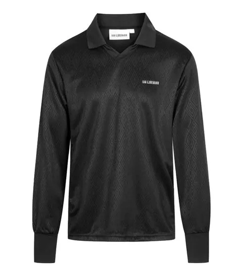 HAN KJØBENHAVN Maglia da calcio da uomo a maniche lunghe con scollo a V e colletto Kent nero