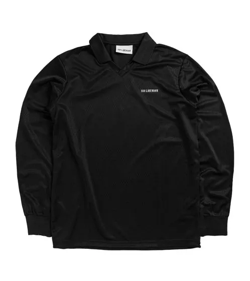 HAN KJØBENHAVN Maglia da calcio da uomo a maniche lunghe con scollo a V e colletto Kent nero