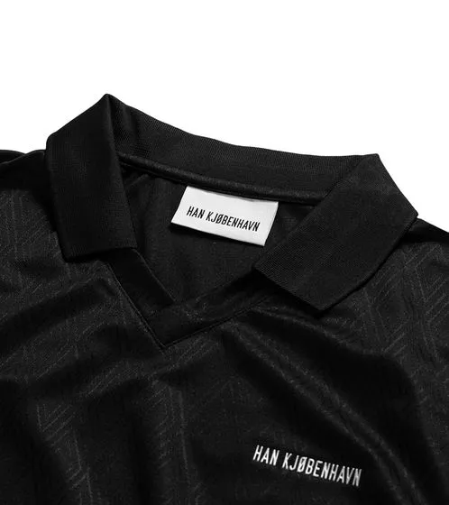 HAN KJØBENHAVN Maglia da calcio da uomo a maniche lunghe con scollo a V e colletto Kent nero