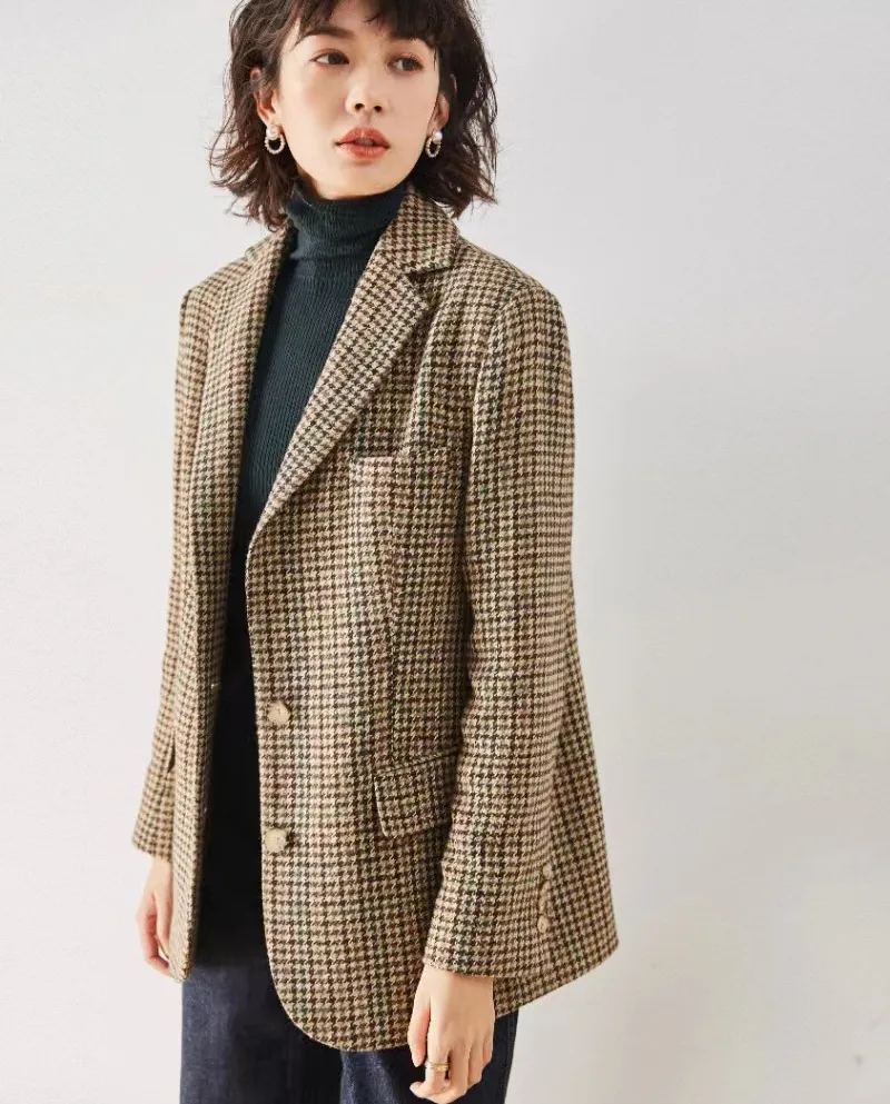 Il nuovo stile autunnale di Shenghong Love's Crash Landing On The Giacca da donna in lana retrò pied de poule 7562