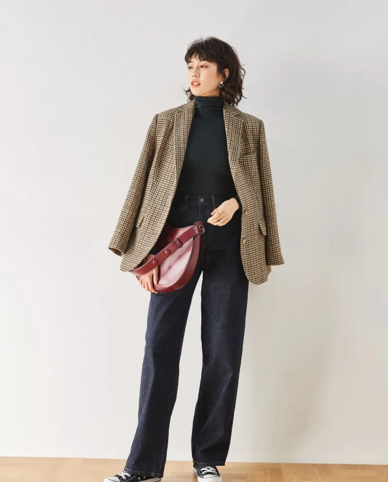 Il nuovo stile autunnale di Shenghong Love's Crash Landing On The Giacca da donna in lana retrò pied de poule 7562