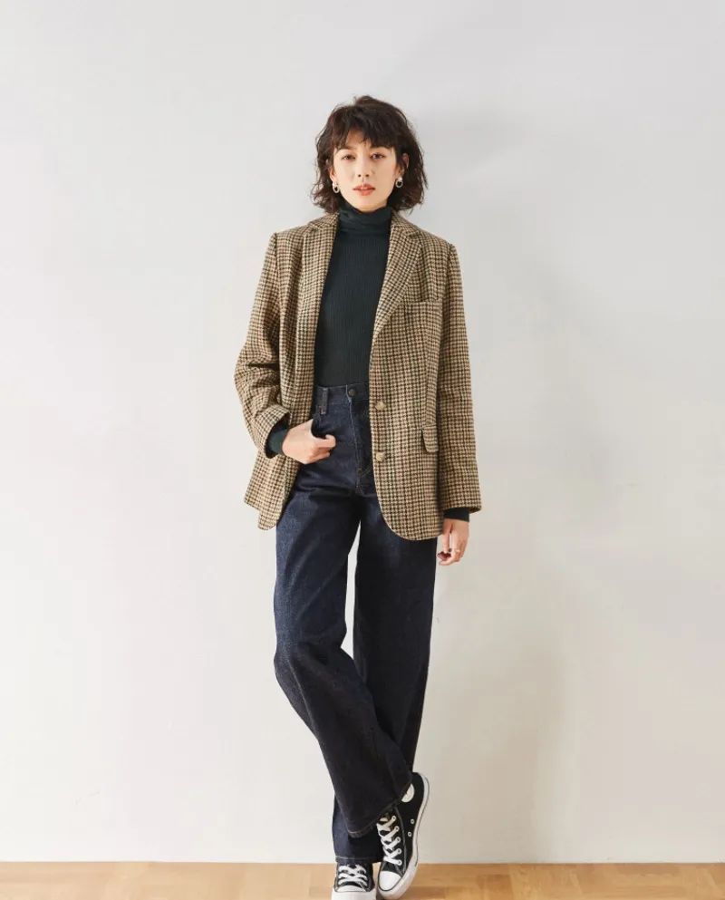 Il nuovo stile autunnale di Shenghong Love's Crash Landing On The Giacca da donna in lana retrò pied de poule 7562