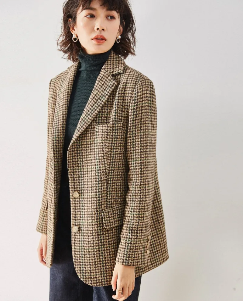 Il nuovo stile autunnale di Shenghong Love's Crash Landing On The Giacca da donna in lana retrò pied de poule 7562