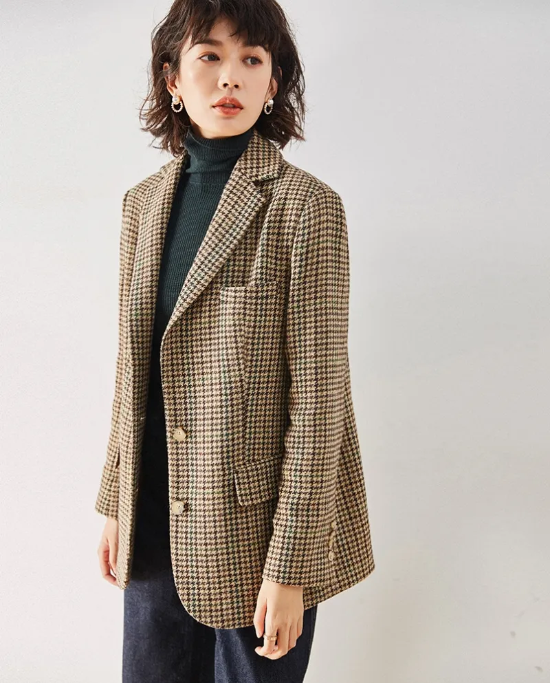 Il nuovo stile autunnale di Shenghong Love's Crash Landing On The Giacca da donna in lana retrò pied de poule 7562
