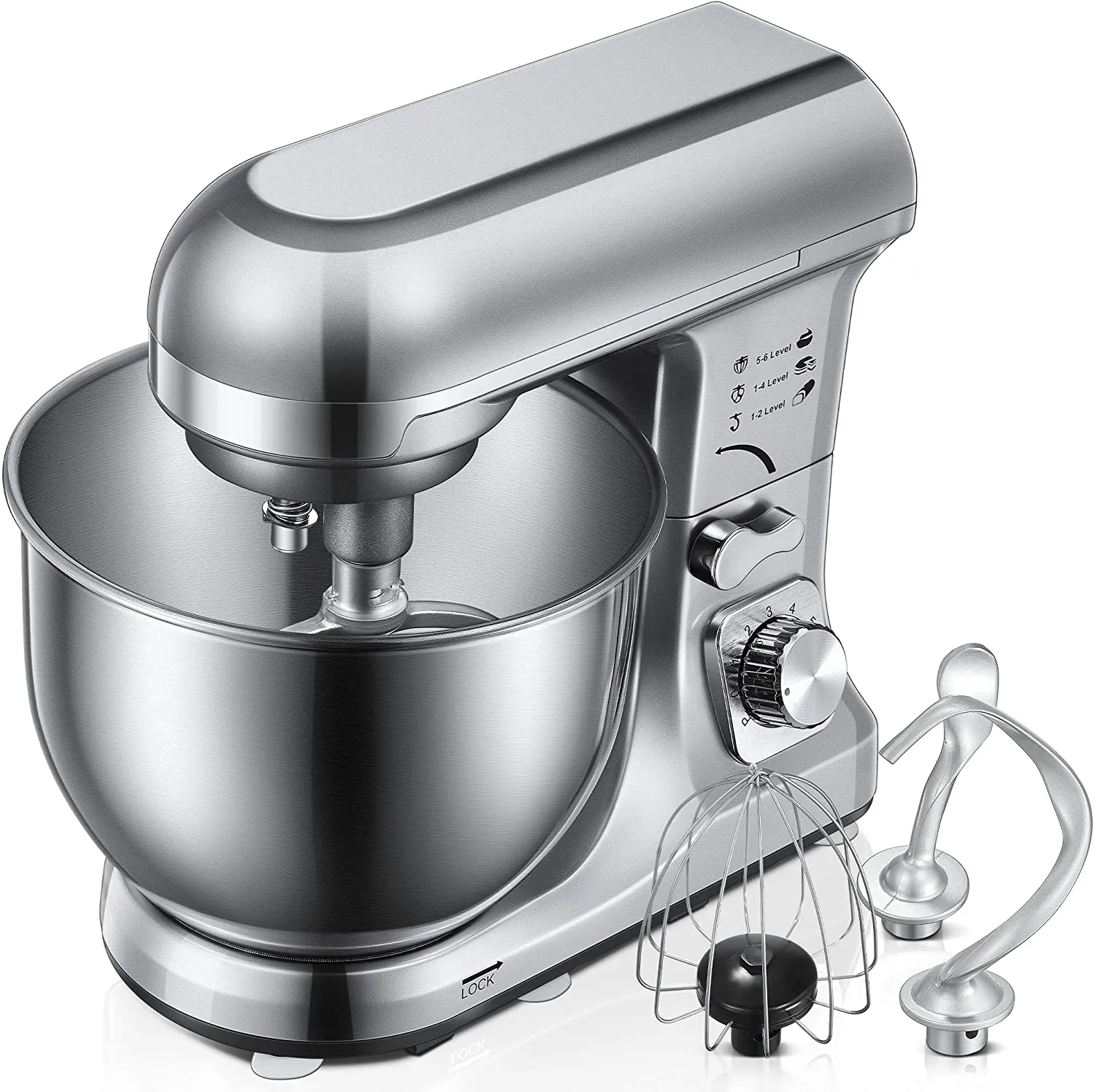 Impastatrice Planetaria con Doppia Gancio Impastatore, Robot da Cucina Multifunzione, Ciotola 1000W 5L Sistema Planetario a 6 Ve