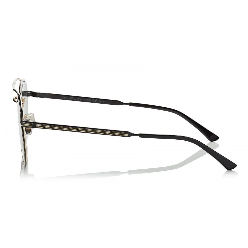 Jimmy Choo - Dave - Occhiali da Sole Aviator Aviator in Metallo Nero e Oro con Lenti a Specchio - Jimmy Choo Eyewear