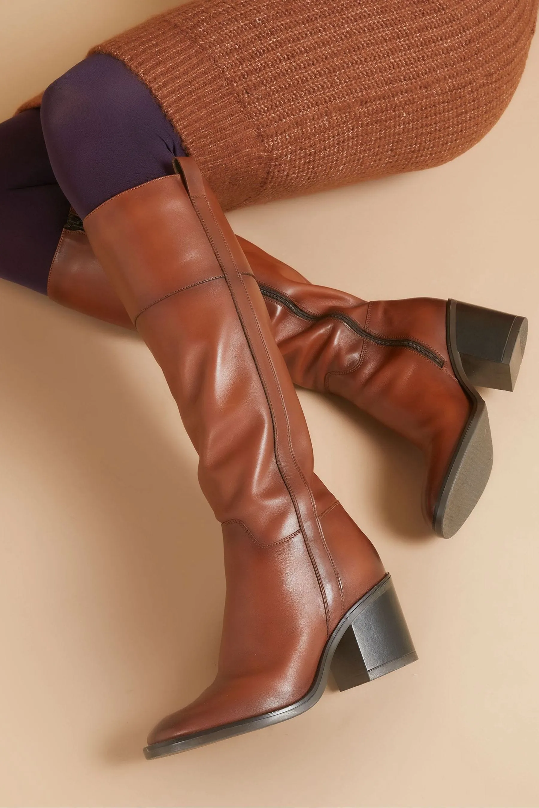 Jones Bootmaker - Carmine - Marrone al ginocchio in pelle - Stivali