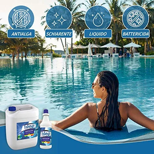 KLEP - ANTIALGA - ANTIALGHE SANIFICANTE SCHIARENTE AZZURRANTE per Piscina E Spa No Schiuma (5 LT)