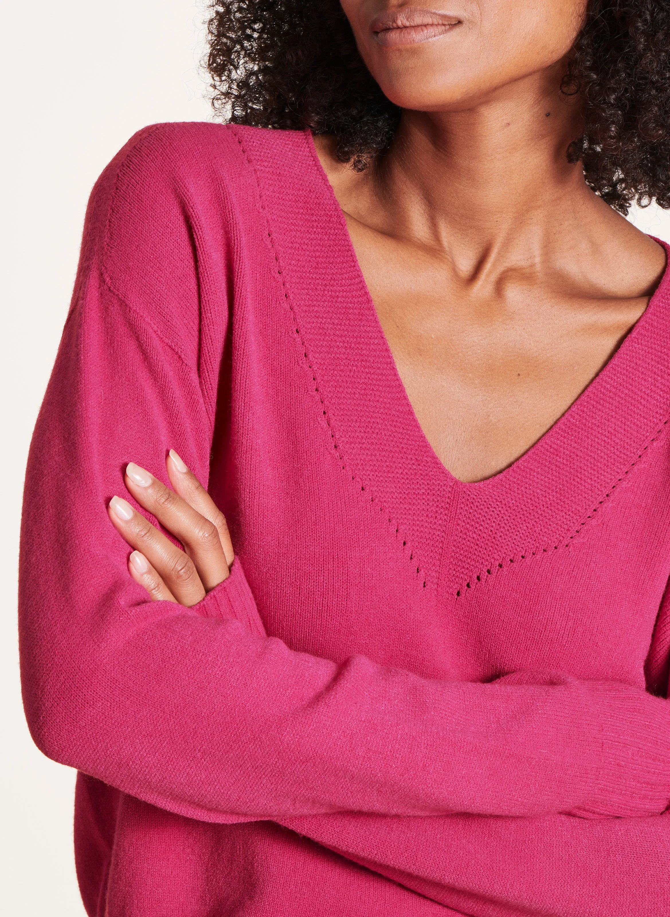  LA FEE MARABOUTEE   Maglione ampio scollo a V in filato misto | Rosa