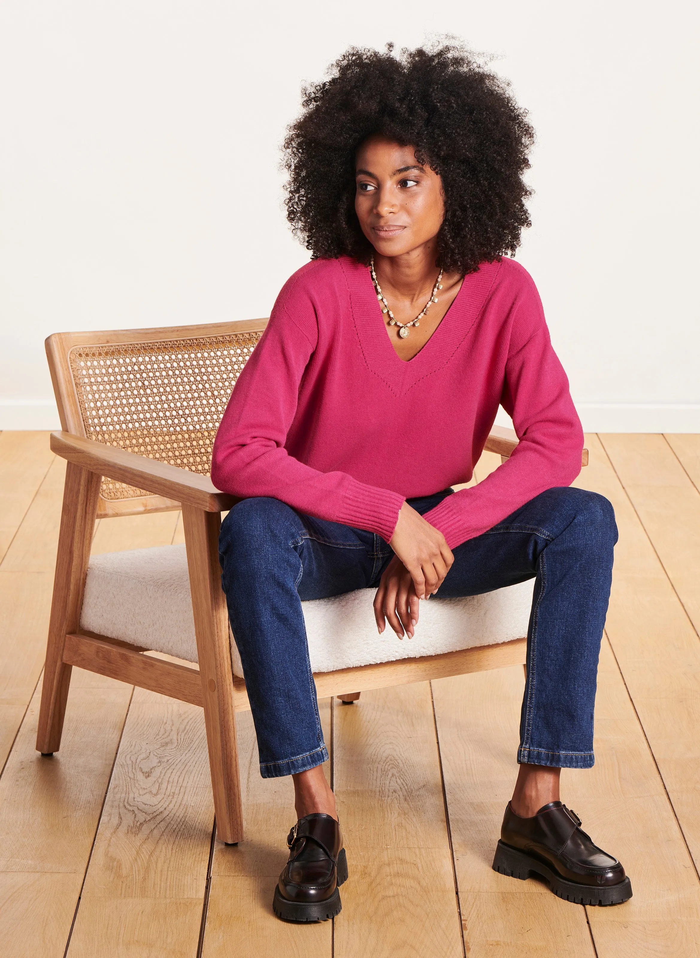  LA FEE MARABOUTEE   Maglione ampio scollo a V in filato misto | Rosa