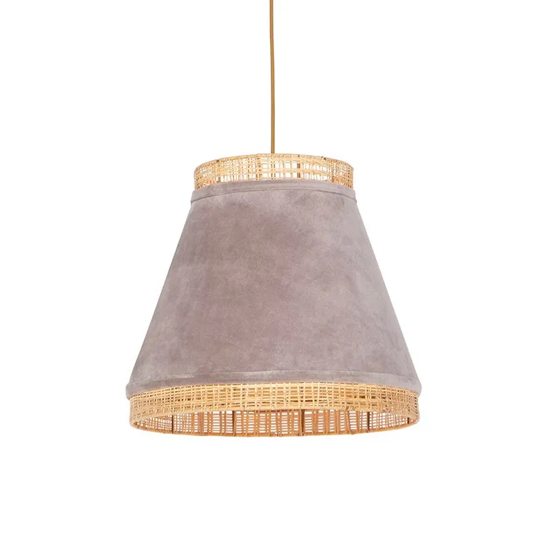 Lampada a sospensione Country in velluto beige con canna 45 cm - Frills Can