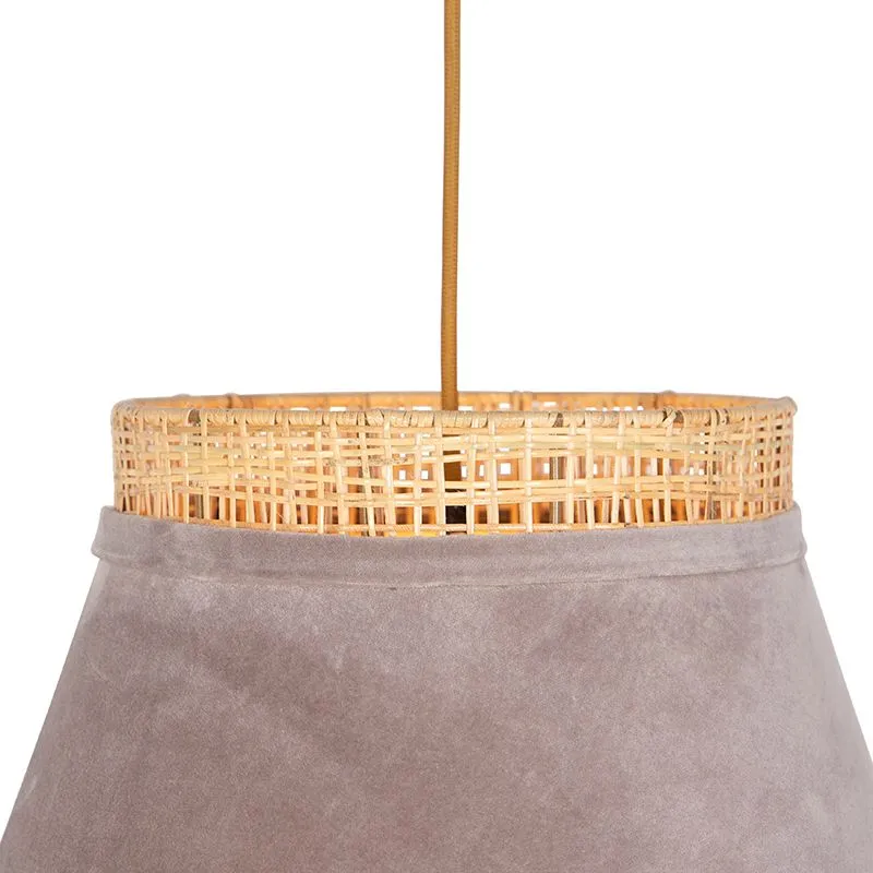 Lampada a sospensione Country in velluto beige con canna 45 cm - Frills Can