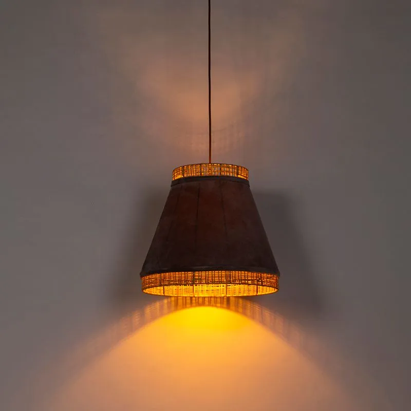 Lampada a sospensione Country in velluto beige con canna 45 cm - Frills Can
