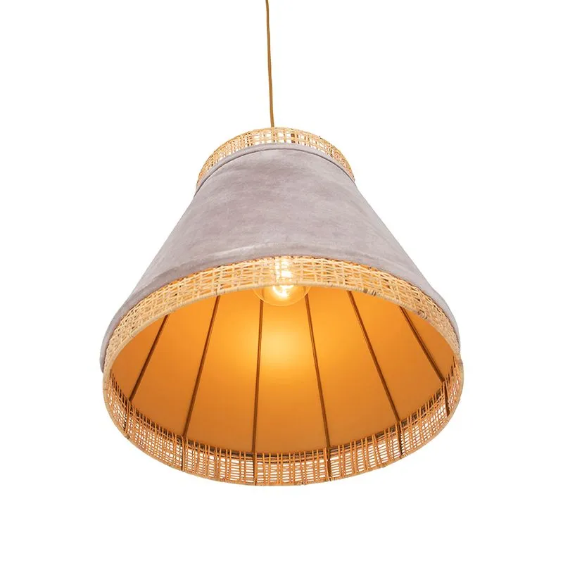Lampada a sospensione Country in velluto beige con canna 45 cm - Frills Can