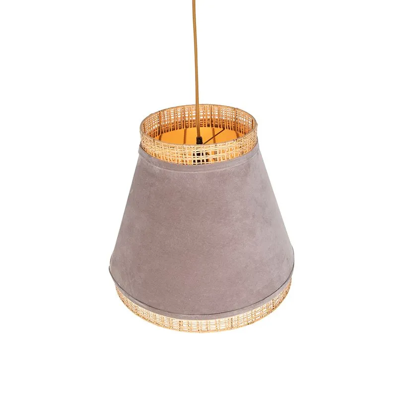 Lampada a sospensione Country in velluto beige con canna 45 cm - Frills Can
