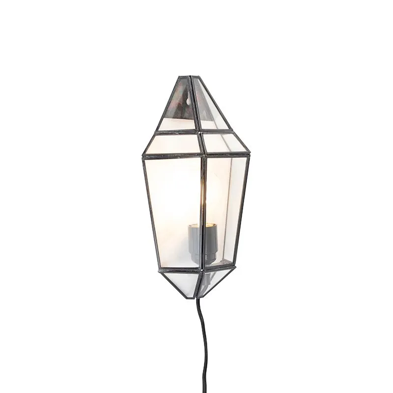 Lampada da parete Art Deco nera con vetro trasparente - Scone