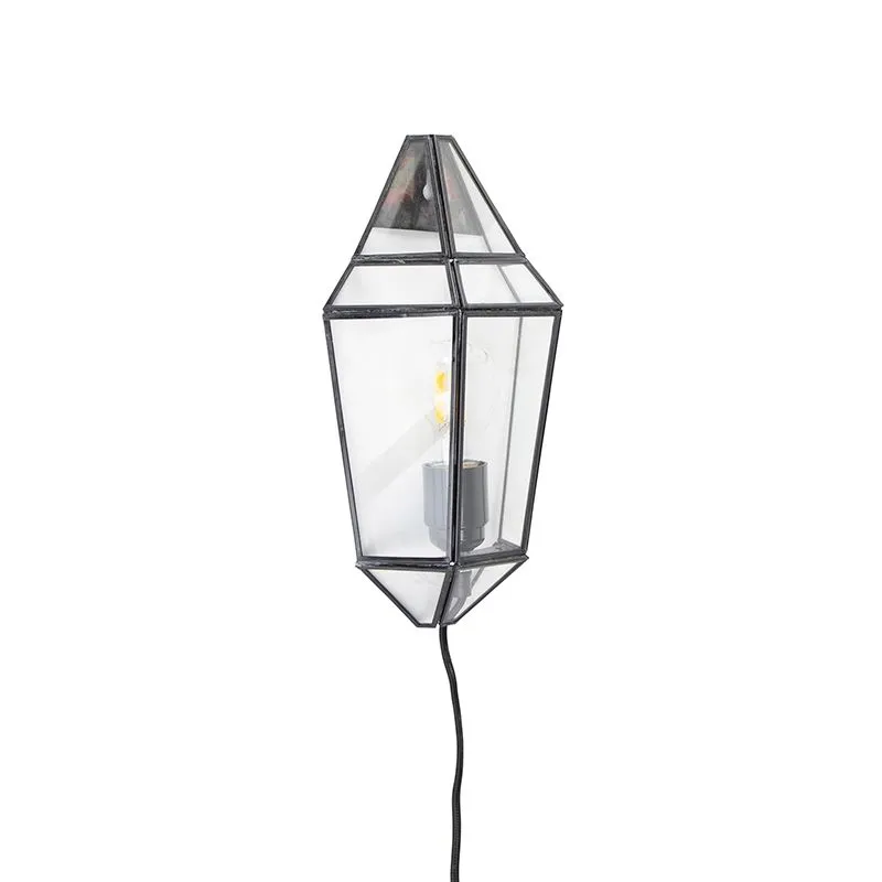 Lampada da parete Art Deco nera con vetro trasparente - Scone