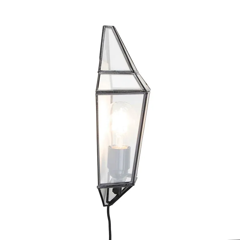 Lampada da parete Art Deco nera con vetro trasparente - Scone