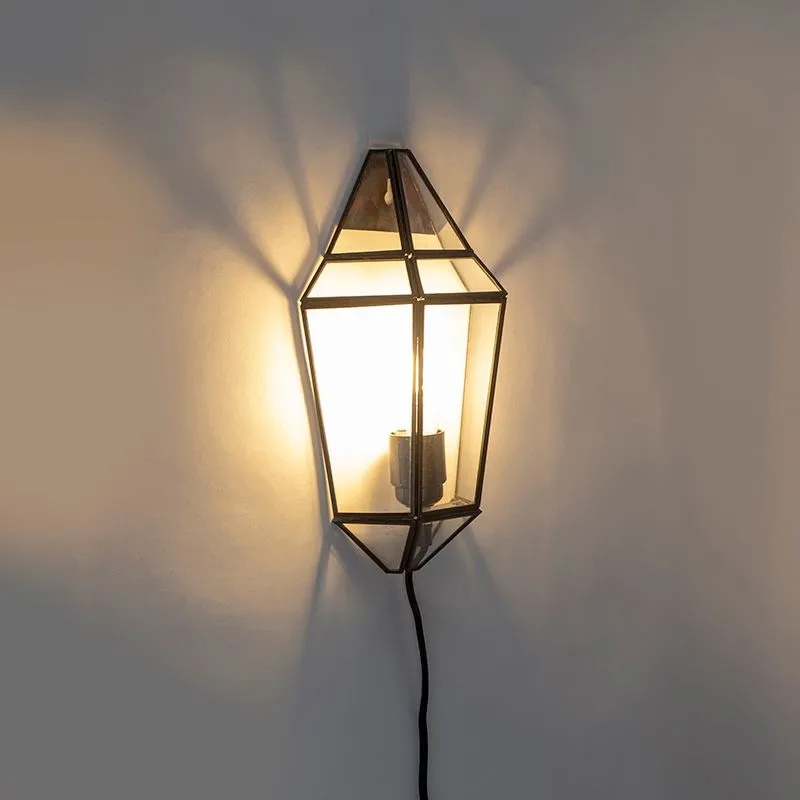 Lampada da parete Art Deco nera con vetro trasparente - Scone