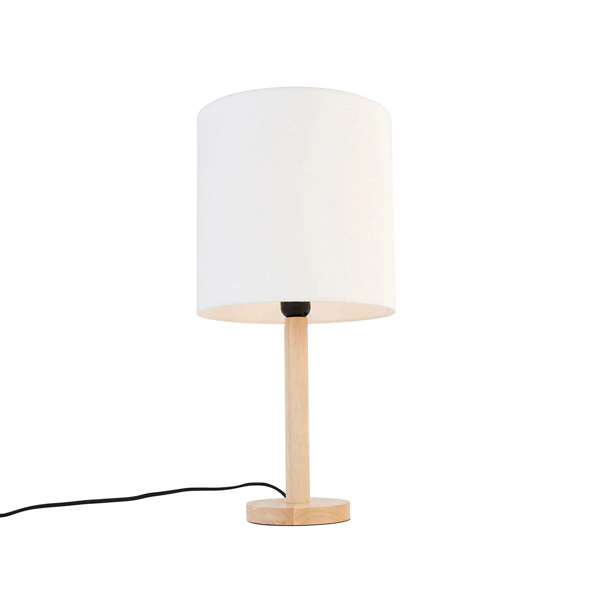 Lampada da tavolo rurale in legno con paralume bianco - Mels