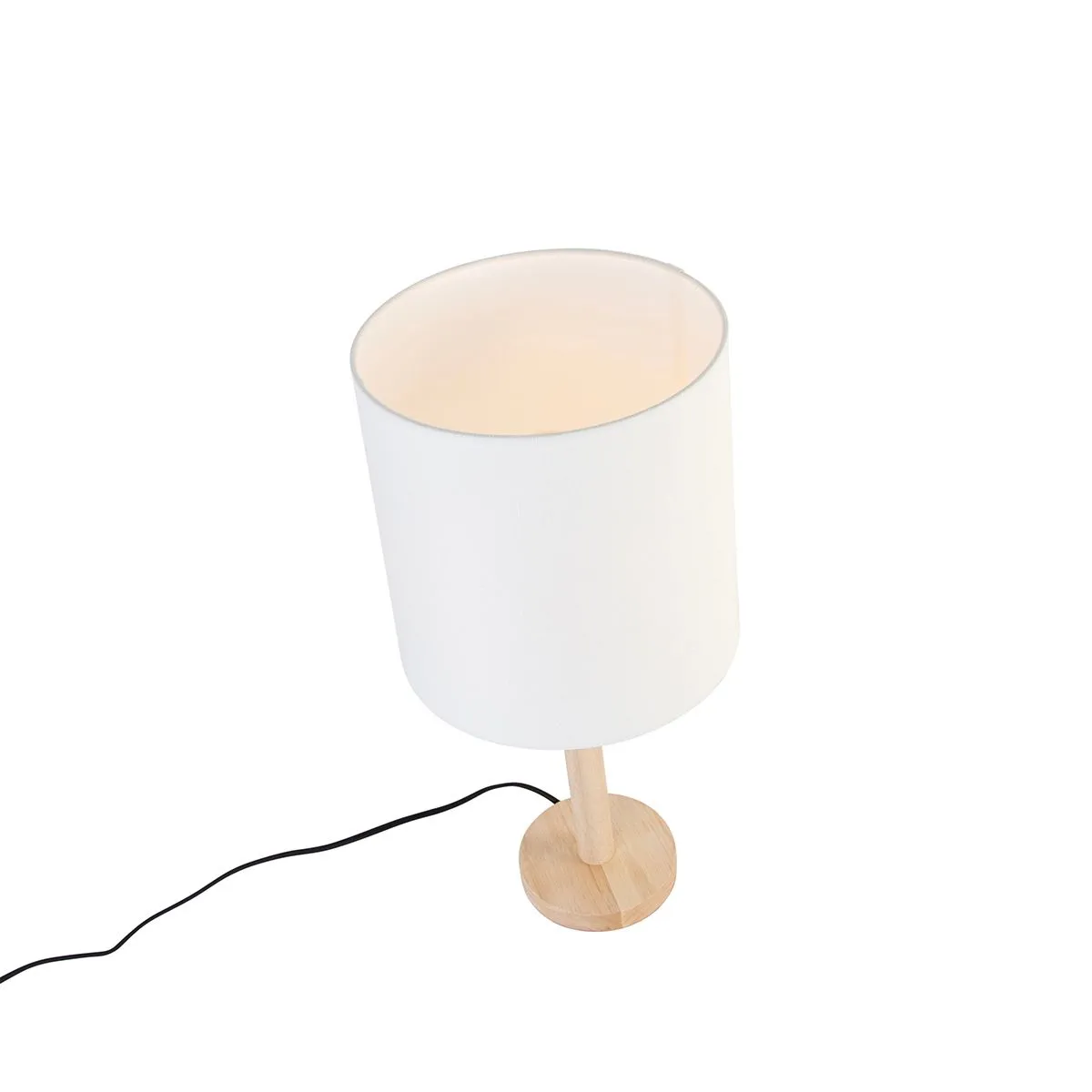 Lampada da tavolo rurale in legno con paralume bianco - Mels