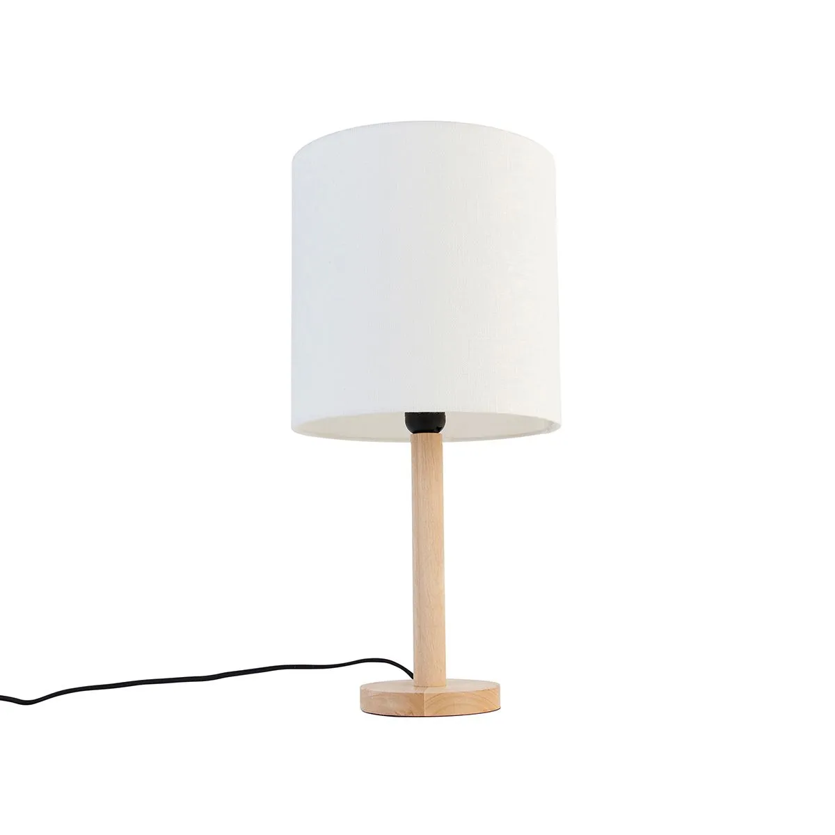 Lampada da tavolo rurale in legno con paralume bianco - Mels