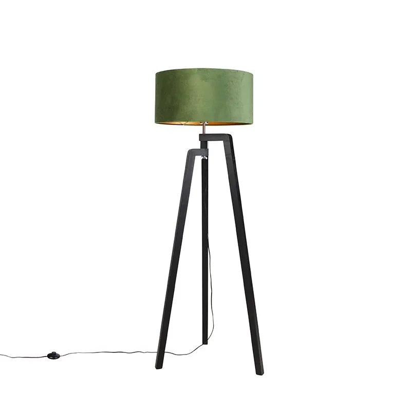 Lampada da terra tripode nero con paralume verde e oro 50 cm - Puros