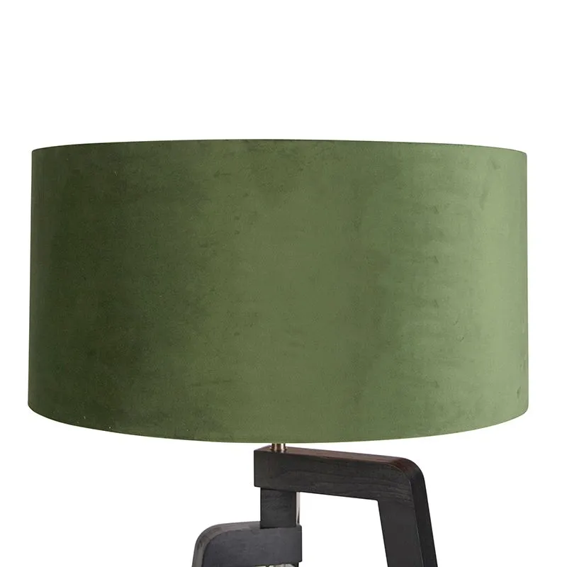Lampada da terra tripode nero con paralume verde e oro 50 cm - Puros