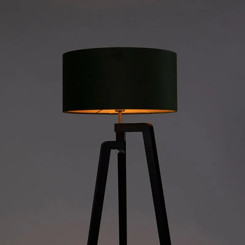 Lampada da terra tripode nero con paralume verde e oro 50 cm - Puros