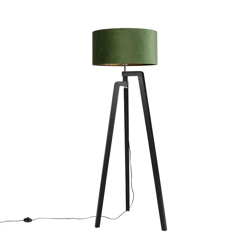 Lampada da terra tripode nero con paralume verde e oro 50 cm - Puros
